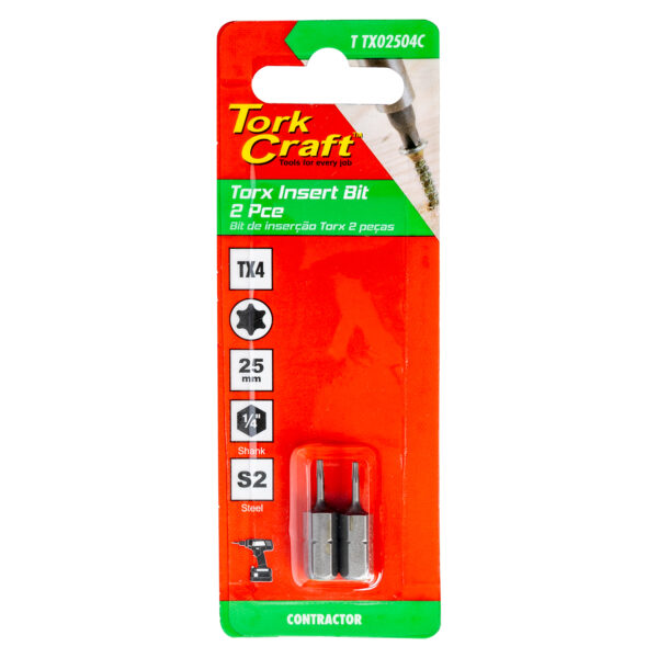 T20TX02504C.jpg TORX TX 4 CLASSIC INSERT BIT 25MM 2PC CARDED