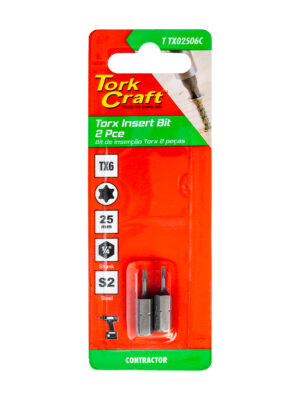 T20TX02506C.jpg TORX TX 6 CLASSIC INSERT BIT 25MM 2PC CARDED