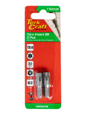 TORX TX 50 CLASSIC INSERT BIT 25MM 2PC CARDED
