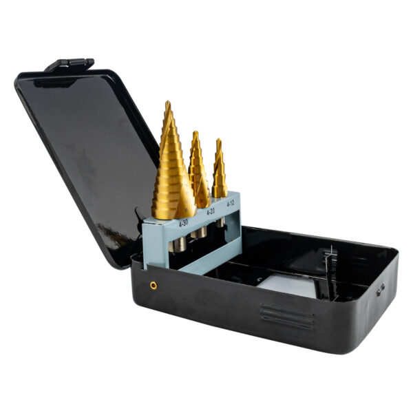 T9950.jpg STEP DRILL SET 3 PCE HSS IN PLASTIC CASE