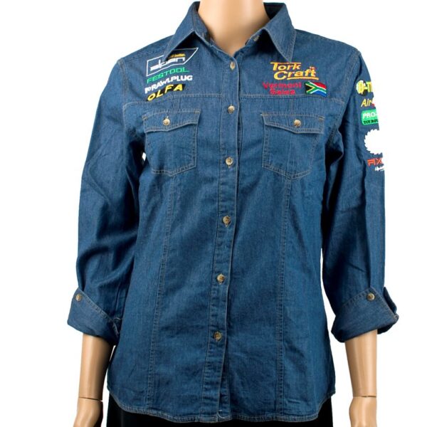 VERMONT LADIES LONG SLEEVED DENIM SHIRT LARGE