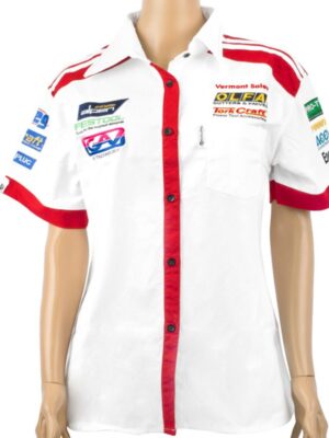 VERMONT LADIES - WHITE/RED COTTON SHIRT - SMALL