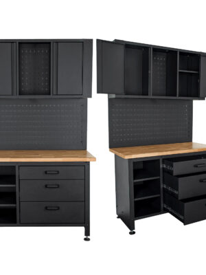 WALL MOUNT METAL STORAGE UNIT 2000X1200MM CUPBOARD/PEG BOARD/WORK BENC