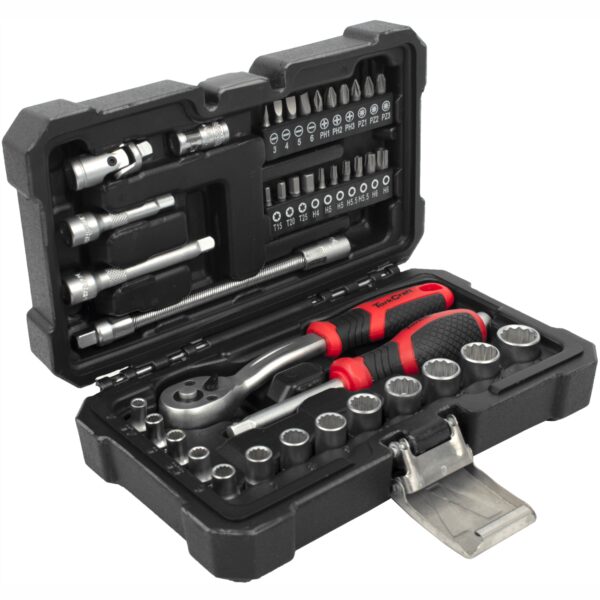 TC75040.jpg SOCKET & RATCHET DRIVE SET 40PC 1/4' CRV 12 POINT 4 4.5 5 5.5 6-14MM