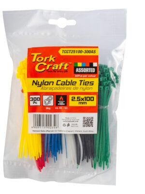 NYLON CABLE TIES 2.5MM x 100MM 300PC ASSORTED COLOURS