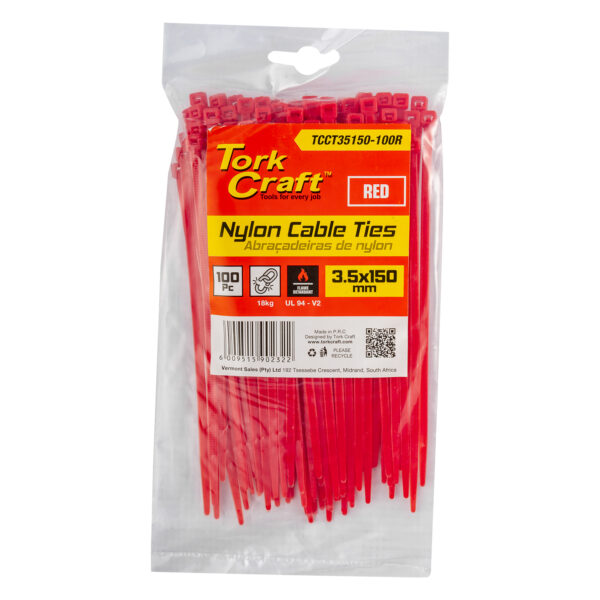 TCCT35150-100R.jpg NYLON CABLE TIES 3.5MM x 150MM RED 100PC