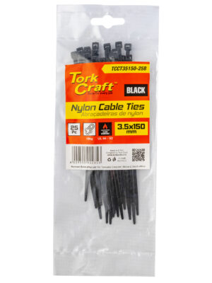 NYLON CABLE TIES 3.5MM X 150MM BLACK 25PC