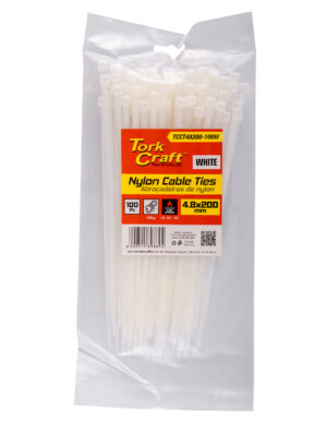 TCCT48200-100W.jpg NYLON CABLE TIES 4.8MM X 200MM WHITE 100PC