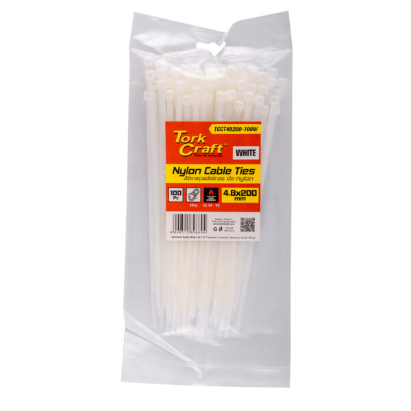 TCCT48200-100W.jpg NYLON CABLE TIES 4.8MM X 200MM WHITE 100PC