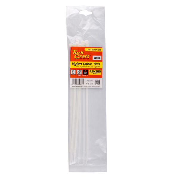 TCCT48300-10W.jpg NYLON CABLE TIES 4.8MM X 300MM WHITE 10PC