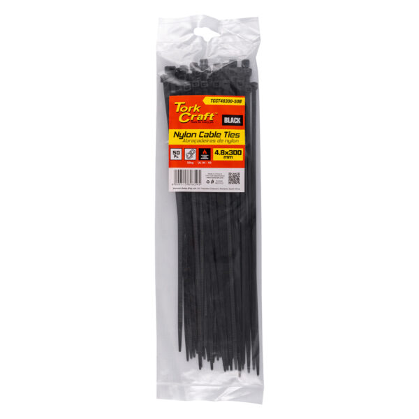 NYLON CABLE TIES 4.8MM X 300MM BLACK 50PC