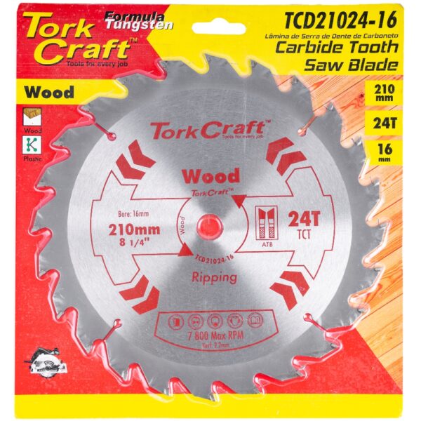 TCD21024-16.jpg BLADE TCT 210 X 24T 16MM GENERAL PURPOSE RIP