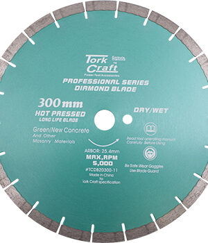 DIAMOND BLADE 300 x 25.4MM GREEN / NEW CONCRETE HOT PRESSED SEGMENTED