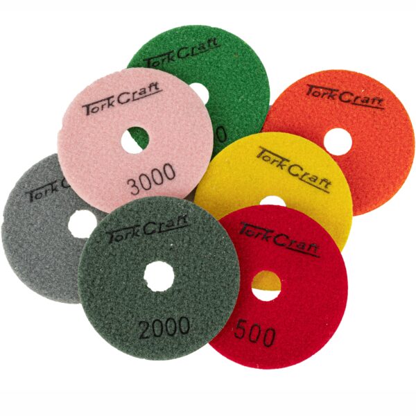 TCDP20007.jpg SET OF 7 DIAMOND POLISHING PADS 100MM DRY USE