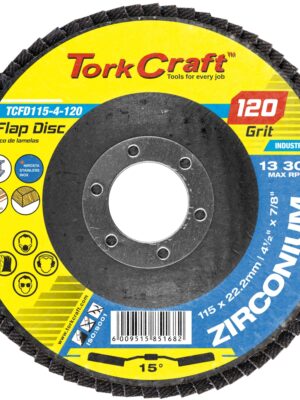 FLAP DISC ZIRCONIUM 115MM 120GRIT ANGLED