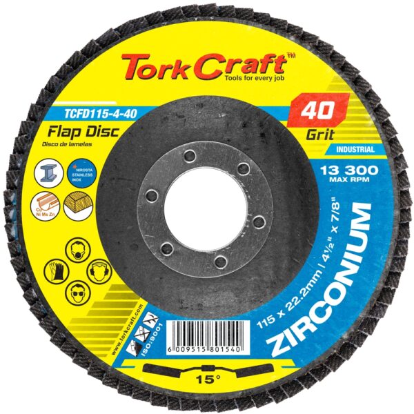 TCFD115-4-40.jpg FLAP DISC ZIRCONIUM 115MM 40GRIT ANGLED