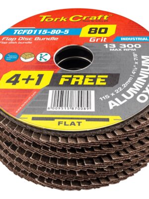 FLAP SANDING DISC 115MM 80GRIT 4+1 FREE A/O