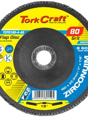 FLAP DISC ZIRCONIUM 180MM 80GRIT ANGLED