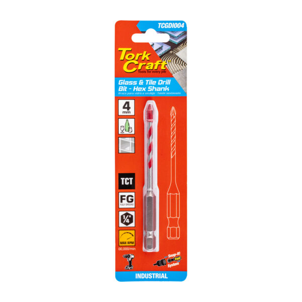 TCGDI004.jpg GLASS & TILE DRILL 4MM HEX SHANK INDUSTRIAL