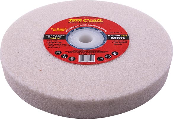 TCGR150-9.jpg GRINDING WHEEL 150X20X32MM WHITE COARSE 36GR W/BUSHES FOR BENCH GRIN