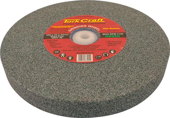TCGR200-3.jpg GRINDING WHEEL 200X25X32MM GREEN COARSE 36GR W/BUSHES FOR BENCH GRIN