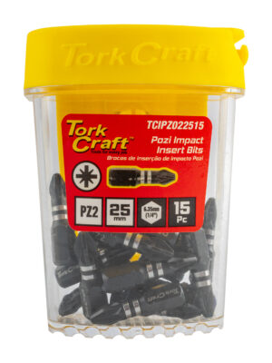 IMPACT POZI.2 X 25MM INSERT BIT 15PC TIC TAC CASE PZ2