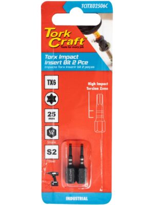 TCITX02506C.jpg TORX TX 6 IMPACT INSERT BIT 25MM 2PC CARDED