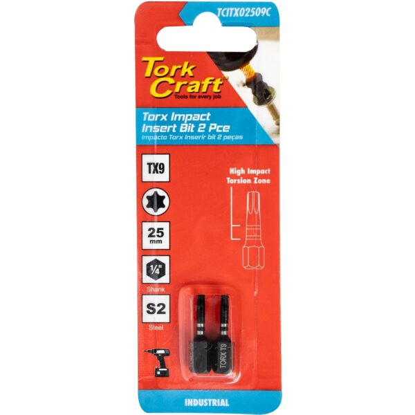 TCITX02509C.jpg TORX TX 9 IMPACT INSERT BIT 25MM 2PC CARDED