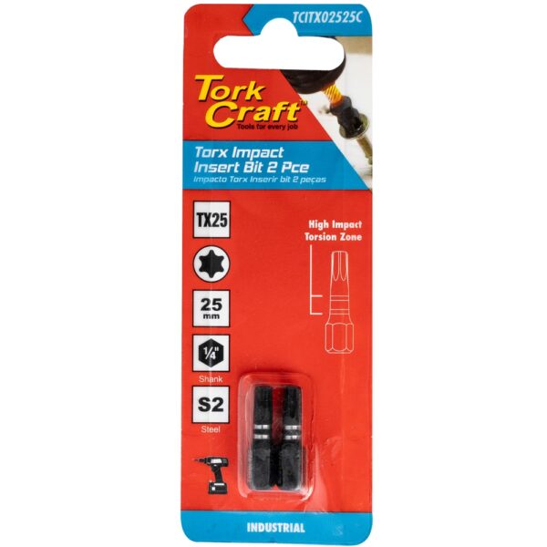 TCITX02525C.jpg TORX TX 25 IMPACT INSERT BIT 25MM 2PC CARDED