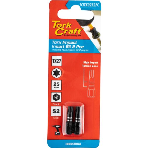 TCITX02527C.jpg TORX TX 27 IMPACT INSERT BIT 25MM 2PC CARDED