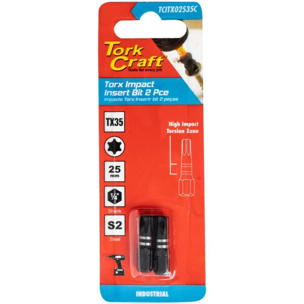TCITX02535C.jpg TORX TX 35 IMPACT INSERT BIT 25MM 2PC CARDED