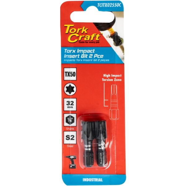 TCITX02550C.jpg TORX TX 50 IMPACT INSERT BIT 25MM 2PC CARDED