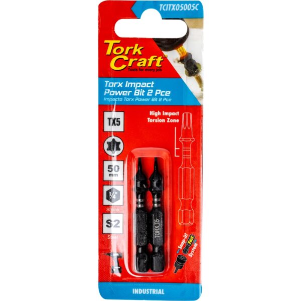 TCITX05005C.jpg TORX TX 5 IMPACT POWER BIT 50MM 2PC CARDED
