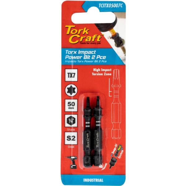 TCITX05007C.jpg TORX TX 7 IMPACT POWER BIT 50MM 2PC CARDED