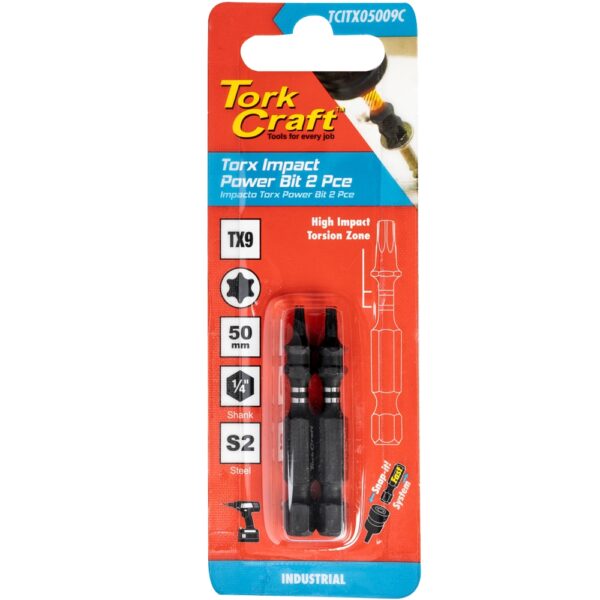 TCITX05009C.jpg TORX TX 9 IMPACT POWER BIT 50MM 2PC CARDED