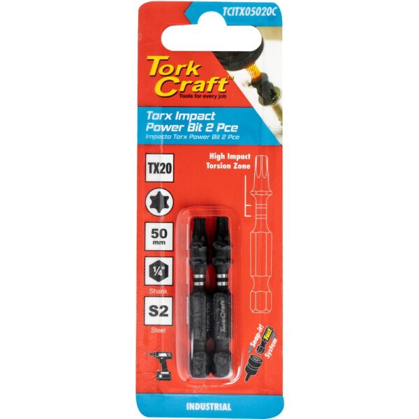 TCITX05020C.jpg TORX TX 20 IMPACT POWER BIT 50MM 2PC CARDED