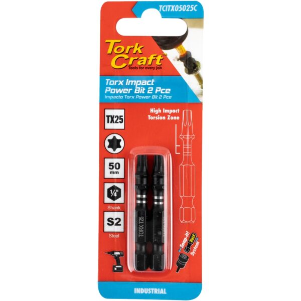 TCITX05025C.jpg TORX TX 25 IMPACT POWER BIT 50MM 2PC CARDED