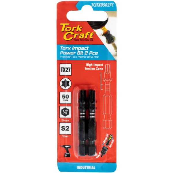 TCITX05027C.jpg TORX TX 27 IMPACT POWER BIT 50MM 2PC CARDED