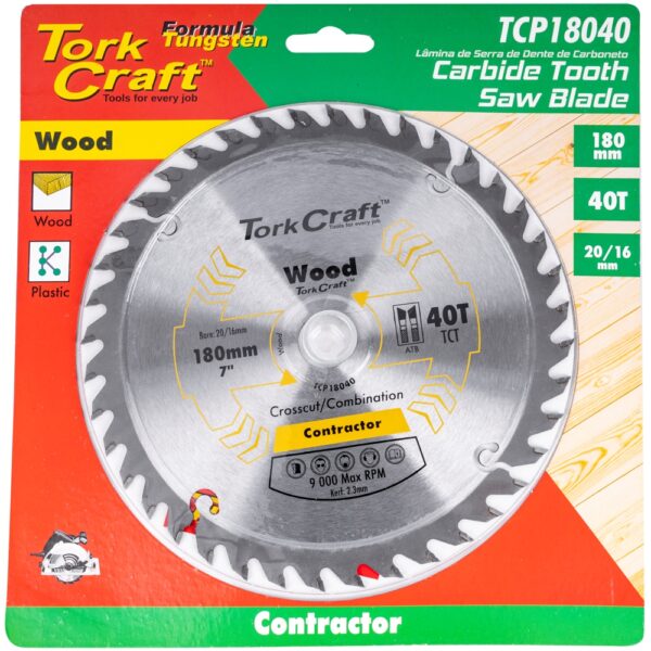 TCP18040.jpg BLADE CONTRACTOR 180 X 40T 20/16 CIRCULAR SAW TCT