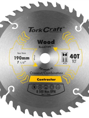 TCP19040-16.jpg BLADE CONTRACTOR 190 X 40T 16MM CIRCULAR SAW TCT