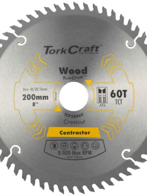 BLADE CONTRACTOR 200 X 60T 30/20/16 CIRCULAR SAW TCT