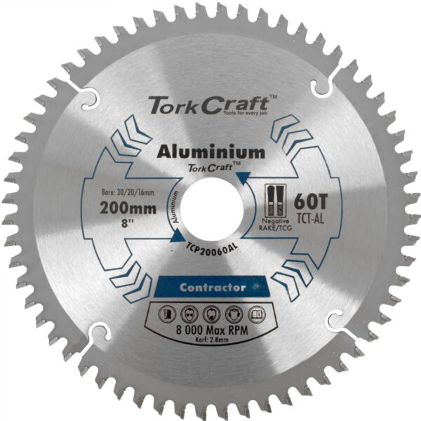TCP20060AL.jpg BLADE CONTACTOR ALUM 200 X 60T 30/20/16 CIRCULAR SAW TCT