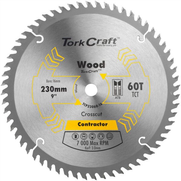 TCP23060-16.jpg BLADE CONTRACTOR 230 X 60T 16MM CIRCULAR SAW TCT
