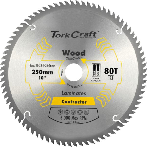 TCP25080TCG.jpg BLADE CONTRACTOR 250 X 80T TCG NEG CIRCULAR SAW TCT