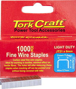 FLAT WIRE STAPLE 21G X 0.7MM X 6MM JT21 1000PC C/STEEL FOR TCSG0500