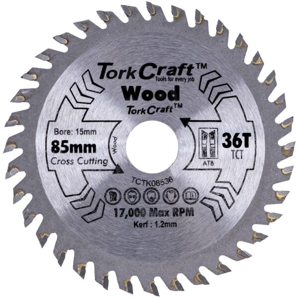TCTK08536.jpg TCT SAW BLADE 85MM X 1.2MM X 15MM X 36T WOOD THIN KERF