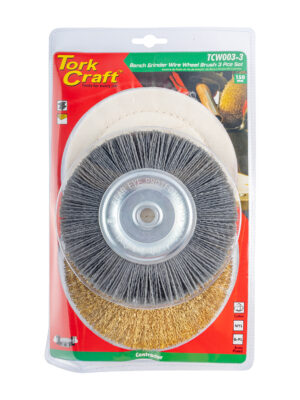 TCW003-3.jpg BENCH GRINDER SET 150MM 3PCE 1 x WIRE 1 x BUFF 1 x NYLON WHEEL