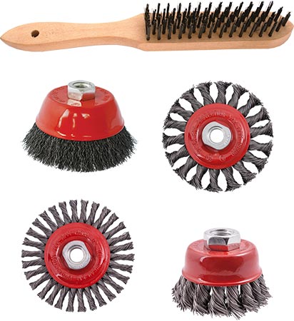 TCW006-3.jpg WIRE BRUSH ANGLE GRINDER KIT M14 CRIMPED & KNOTTED SET 5PCE HAND BRUSH