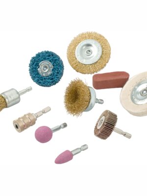 WIRE BRUSH SET 10 PIECE WITH HEX SHANK & BUFF KIT FOR DRILL