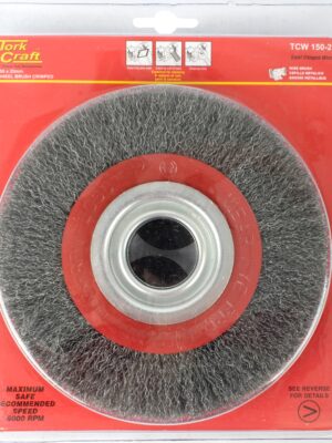 TCW150-2.jpg WIRE WHEEL BRUSH 150 X 25MM 0.30MM WIRE BENCH GRINDER BLISTER